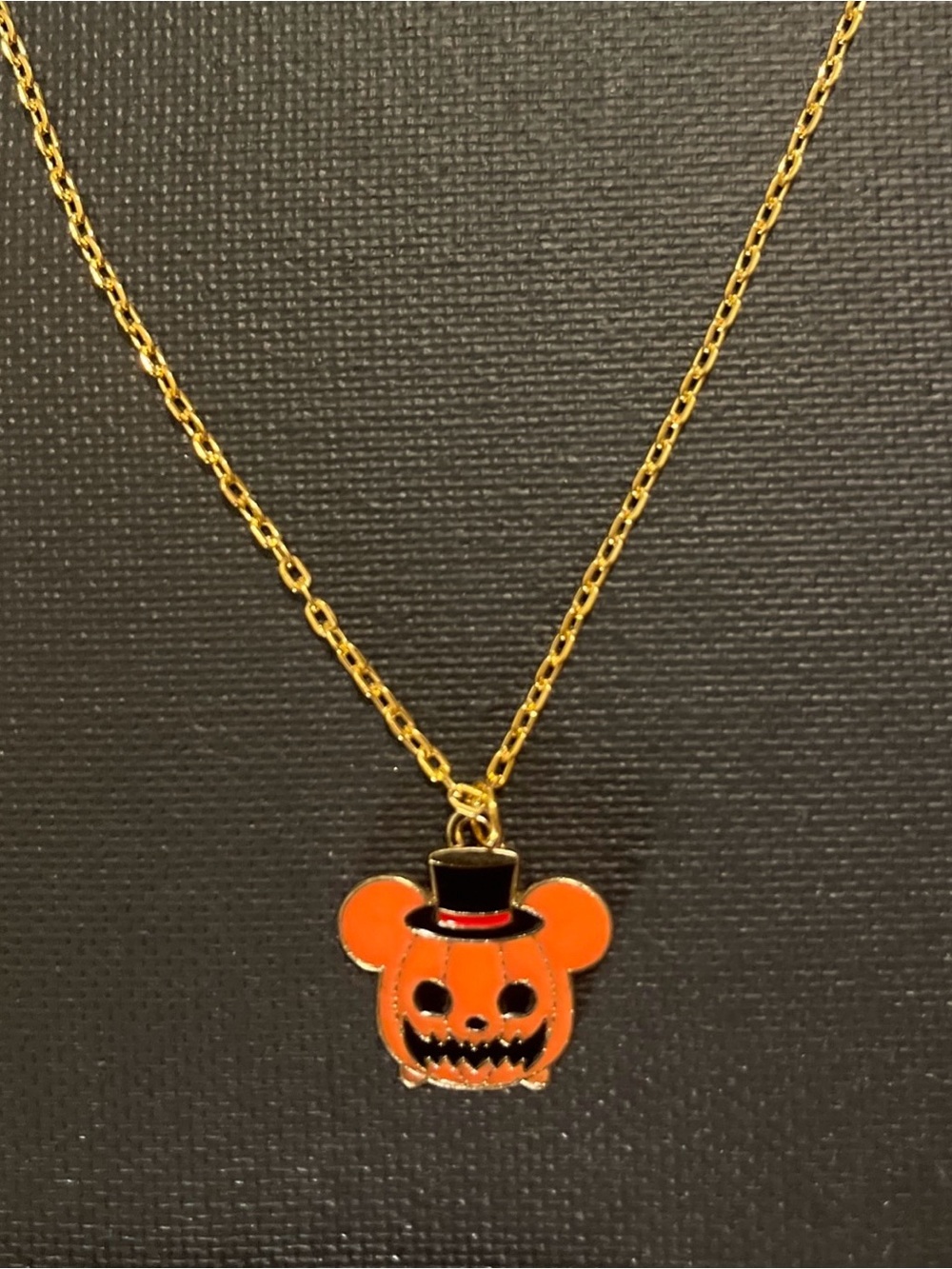 Mickey Mouse Halloween Pumpkin Pendant Necklace - Orange & Gold 20”